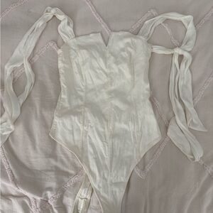 Free People Cream Bodysuit with Tie Straps